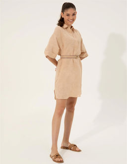 Bej Keten Kar___ml_ A Kesim G_mlek Elbise - Pierre cardin фото 3