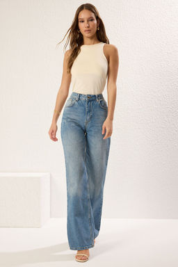 TRENDYOLMILLA Mavi Yuksek Bel Wide Leg Jeans TWOSS25JE00172  фото 10