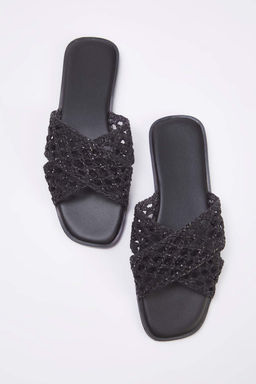 Ac?k Kahverengi Capraz Orgu Bantl? Kad?n Duz Terlik TAKSS25TE00059 - Trendyolmilla фото 6