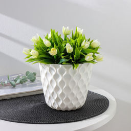 Горшок для цветов с поддоном Wave, 1.4 л, d=14.5 см, пластиковый, белоснежный