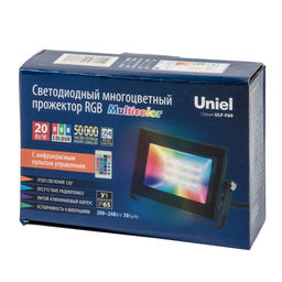 ULF-F60-20W/RGB IP65 200-240В BLACK Прожектор светодиодный. Мультиколор. Пульт ДУ (в/к). Корпус черный. TM Uniel