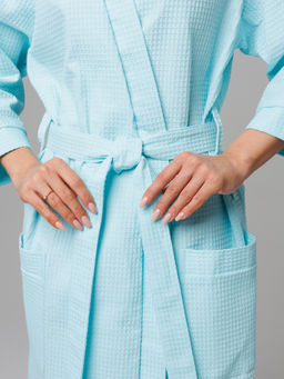 Женский укороченный вафельный халат с планкой мятный В-11 (19) - Росхалат фото 5