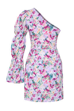 TRENDYOLMILLA Turuncu Vucuda Oturan Astarl? Cicek Desenli Dokuma Poplin K?sa S?k Abiye Elbise TPRSS22EL1280 фото 10