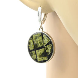 Серьги "Мозаика" из змеевика 25мм-26мм. Радуга камня