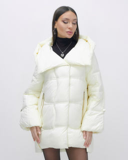 Куртка зимняя женская с большим капюшоном модная бежевого цвета 7739B - Visdeer фото 13