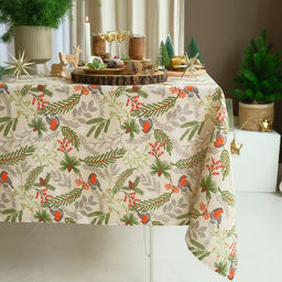 Скатерть новогодняя Доляна Bullfinch 149х220 см, 100% хл, рогожка 164 г/м2