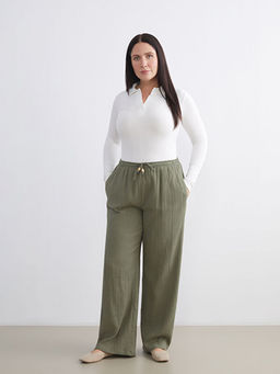 B?y?k Beden Beli Lastikli Dokulu M?slin Kad?n Pantolon