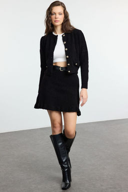 Siyah Buklet Kemerli Etekli Triko Alt-Ust Tak?m TWOAW25AU00019