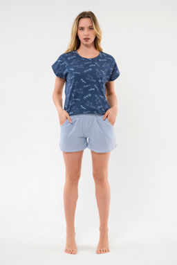 Пижама женская из футболки и шорт из кулирки Бонжур голубой - Амадэль фото 13