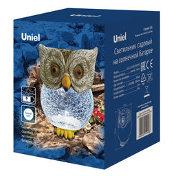 USL-S-813/GT160 OWL Садовый светильник на солнечной батарее Сова. 1 светодиод. Белый свет. 1*АА Ni-Mh аккумулятор в/к. IP44. TM Uniel - Volpe фото 8