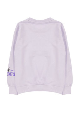 Lila K?z Cocuk Mevsimlik-Ince Kedi Desenli Orme Sweatshirt TKDAW25SW00008
