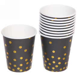 Цена за 6 шт. Стакан бумажный 0,2л в наборе 10 шт "Конфетти" черный