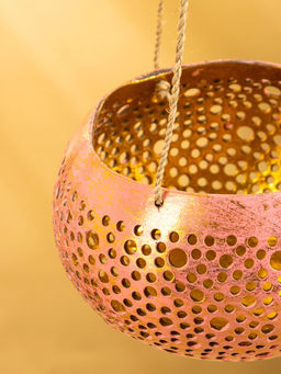 Подсвечник подвесной из кокоса, 14×14×10 см, тёмно золотисто-розовый