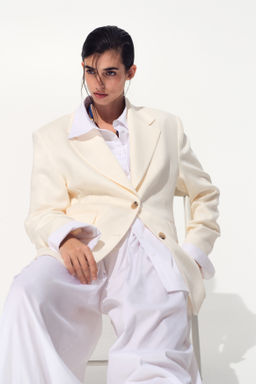 Americana de botonadura sencilla en mezcla de lino - H&m фото 3