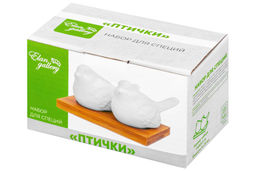 Набор д/специй 2 пр. 11*8*5,5 см "Птички" на дерев. подставке