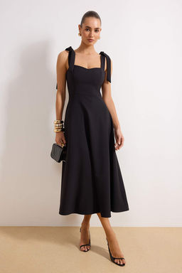 Siyah A-Kesim Ask? Baglama Detayl? Dokuma Abiye Gece Mezuniyet Elbisesi TPRSS24EL00251