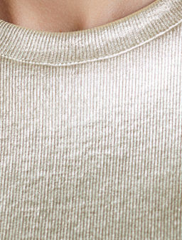 Топ с закрытым декольте из хлопка с эластаном в рубчик с матовым покрытием металлик - Vilatte фото 3