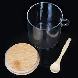 Банка с ложкой бамбуковая крышка d-100 h-100 мм 550 мл / LCKW2907 /уп 100/ - Галеонтрейд фото 3