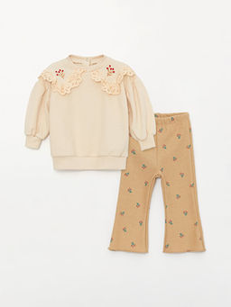 Bebe Yaka K?z Bebek Sweatshirt ve Pantolon 2li Tak?m