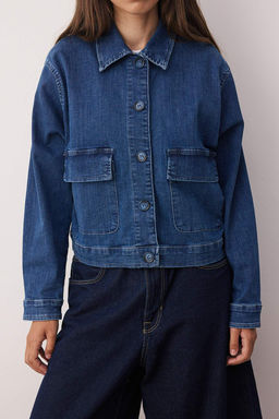 Koyu Mavi Gomlek Yaka Cep Detayl? Comfort Denim Ceket TWOAW26CE00007 - Trendyolmilla фото 3
