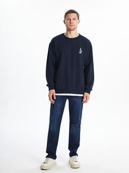 Bisiklet Yaka Uzun Kollu Bask?l? Erkek Sweatshirt