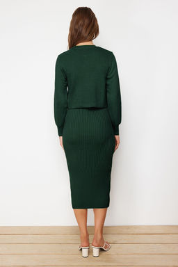 Zumrut Yesili 2li Yesili Midi Triko Basic H?rkal? Elbise TWOSS23EL00738