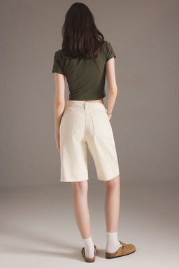 TRENDYOLMILLA Ekru Normal Bel Denim Bermuda TWOSS25SR00113 фото 5