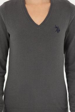 Женский базовый свитер антрацитового цвета с v-образным вырезом Неожиданная скидка в корзине - U.s. polo assn фото 6
