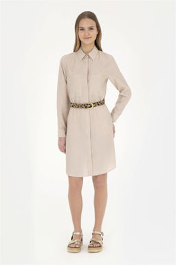 Женское тканое платье песочного цвета