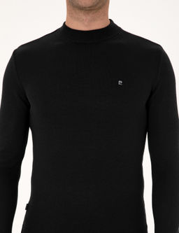 Siyah Slim Fit _eyrek Yaka Basic Triko Kazak