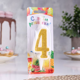 Свеча для торта «Суперблеск», 10.4 см, цифра 4, золотая блестка