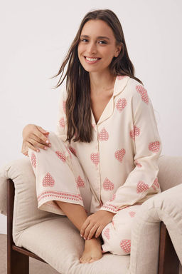 Ekru %100 Pamuklu Kapli Dokuma Pijama Tak?m? THMAW26PT00025 - Trendyolmilla фото 9