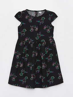 Bisiklet Yaka Desenli K?sa Kollu K?z ?ocuk Elbise