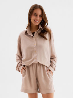 Костюм женский (рубашка, шорты) MINAKU, бежевый, размер 46