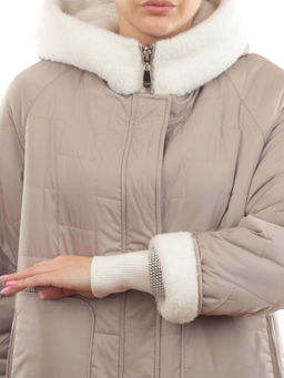 2661 BEIGE Пальто двухстороннее женское еврозима (100 гр. холлофайбер) - Фабричный китай фото 7