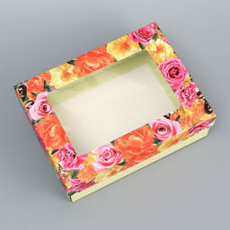 Цена за 2 шт. Коробка складная, крышка-дно, «Цветочки», 16.5×12.5×5.2 см с окном