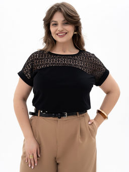 Футболкас КРУЖЕВОМ хлопок 95%, лайкра 5%,черная - Binita фото 8