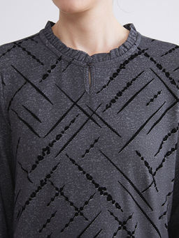 F?rf?rl? Dik Yaka Desenli Bluz