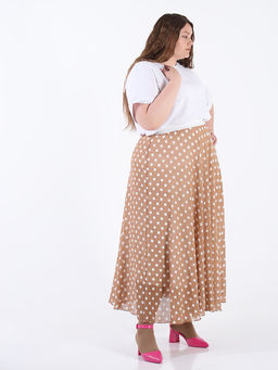 Юбка бежевая длинная в горох из шифона - Almond фото 2