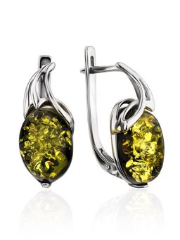 Небольшие серьги с натуральным зелёным янтарём Палермо