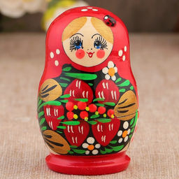 Матрёшка дерево «Божья коровка», красный платок, 5 кукольная, 9-11 см