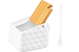 Банка для сыпучих продуктов 750 мл 15*12*10,5 см Соты + ложка + откидная бамбук.крышка - Elan gallery фото 5