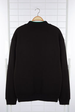 Siyah Oversize/Genis Kesim Ici Polar/S?cak Tutan Nak?sl? Dik Yaka Sweatshirt TMNAW25SW00024 - Trendyolmilla фото 9