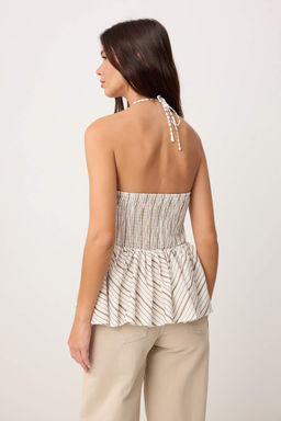 Cok Renkli Cizgili Dokuma Peplum Bluz TWOSS26BZ00597 - Trendyolmilla фото 4