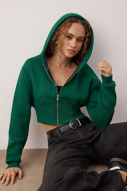 Zumrut Yesili Fermuarl? Kapusonlu Belden Oturmal? Esnek Orme Sweatshirt TWOAW26SW00089 - Trendyolmilla фото 2