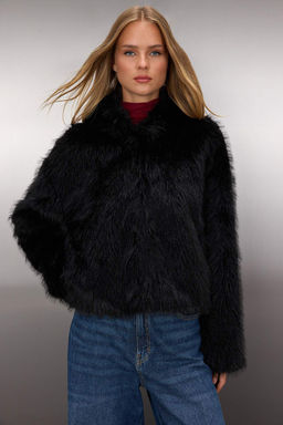 Siyah Oversize Kal?p Kapusonlu Kurk Mont TWOAW26MO00025