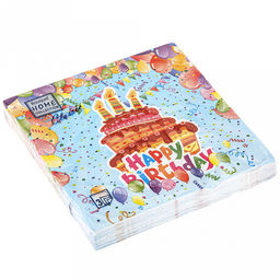 Салфетки бумажные "Bouquet Home Collection Classic" 33х33см, 3-х слойные, 20 штук в упаковке, 100% целлюлоза, "С днем рождения" (Россия)