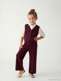 ?i?ekli D??meli K?z ?ocuk Triko Yelekli Tak?m