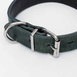 Ошейник кожанный двухслойный 3 см, ОШ 35-47 см, изумрудный - Пижон фото 7