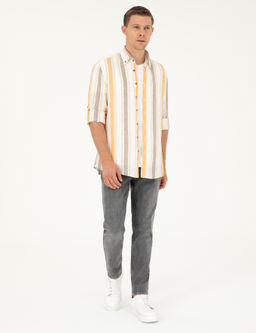 Turuncu Slim Fit %100 Keten G_mlek